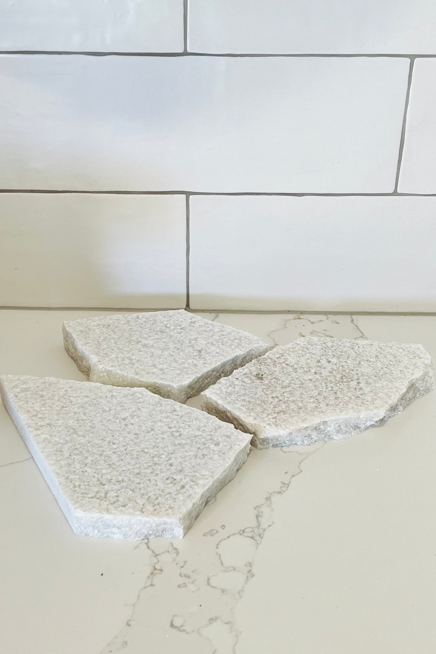 Raw White Marble Stone Slabs - Set of 3