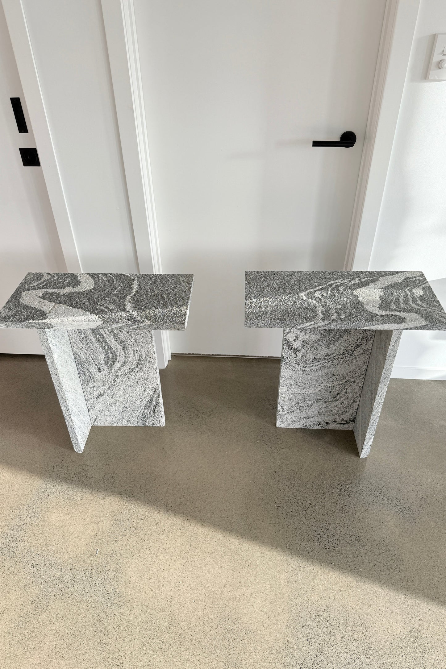 Black and White Granite Table - Pair