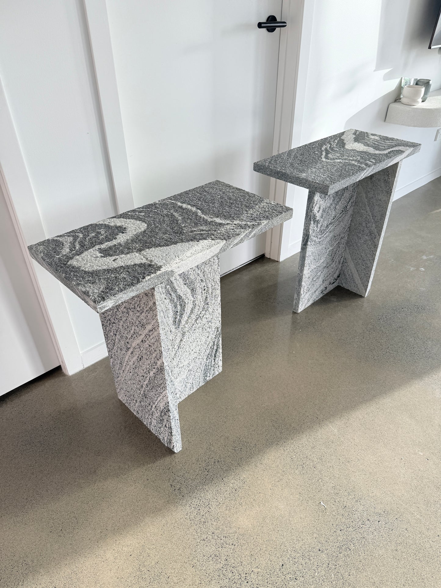 Black and White Granite Table - Pair