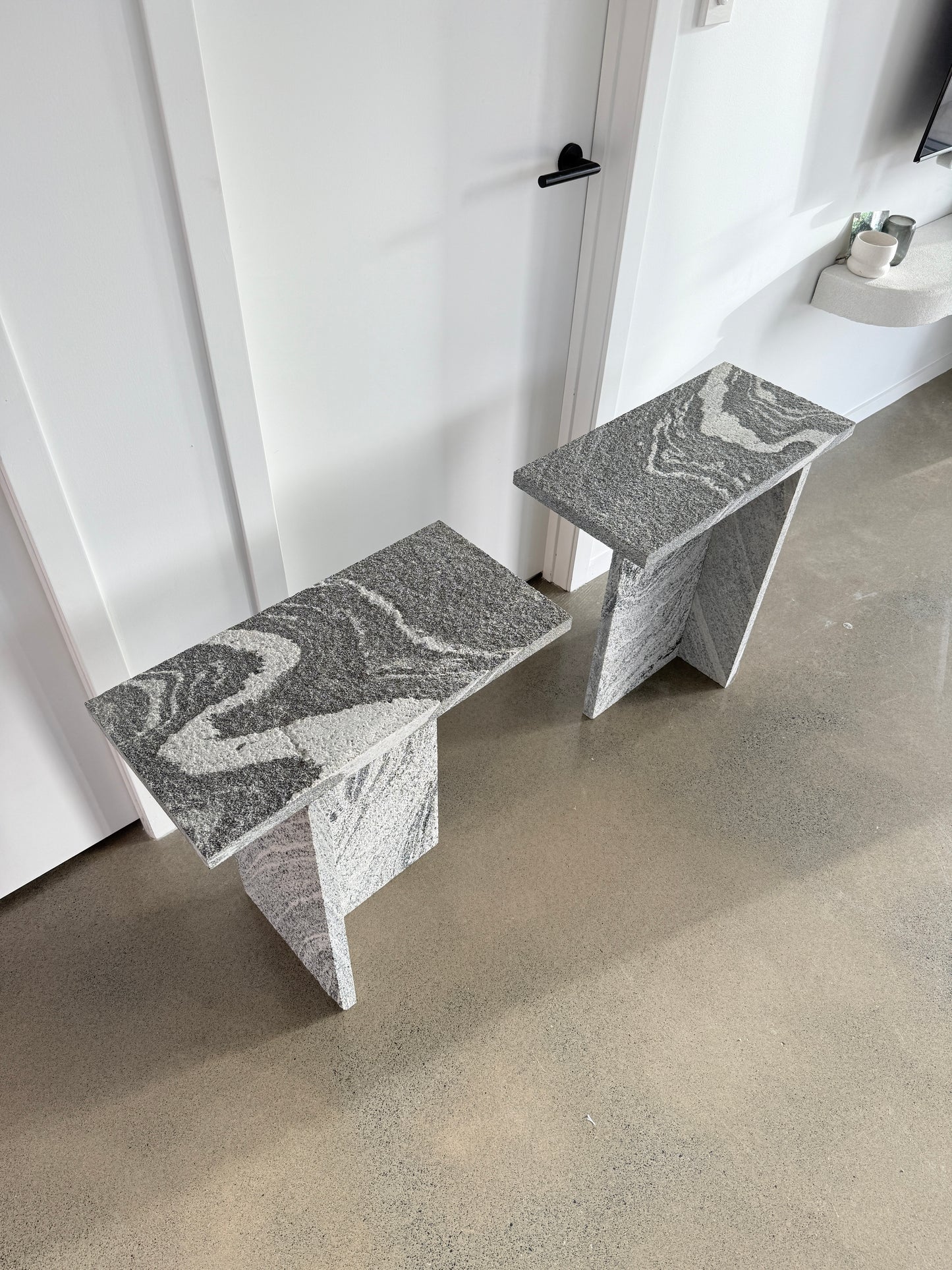 Black and White Granite Table - Pair